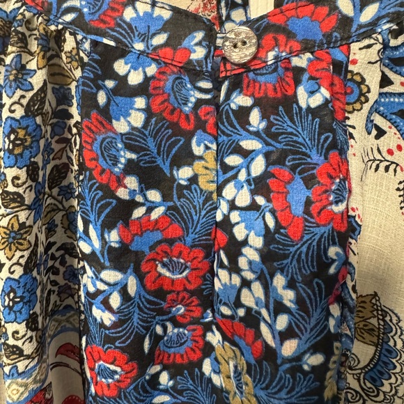 Fig and Flower women's sheer patchwork floral print blouse, size L Boho - Picture 2 of 5